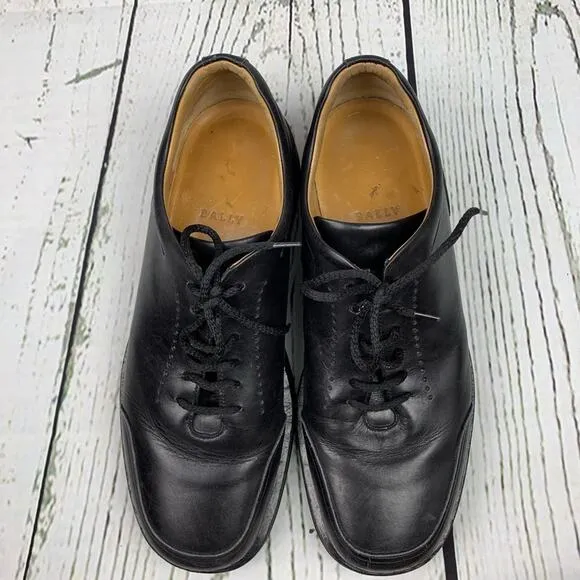 Bally’s Rutger Black Leather Lace Up Oxfords 8 M