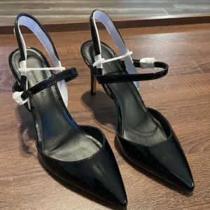 BANANA REPUBLIC Cross Halter Madis Black Patent 3-3/4” Slingback Heels Size 6.5