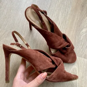 Banana Republic Jessa Brown Suede Slingback Heels | Peep Toe | Criss Cross Strap