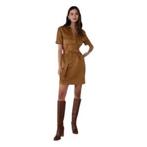 Banana Republic Mia Vegan Suede Utility Mini Dress Brown Belted S