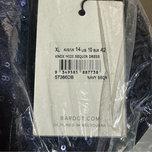 Bardot Knox Sequin Side Cutout Slip Maxi Dress Backless Dark Navy Size 10 New
