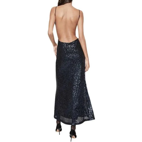 Bardot Knox Sequin Side Cutout Slip Maxi Dress Backless Dark Navy Size 10 New
