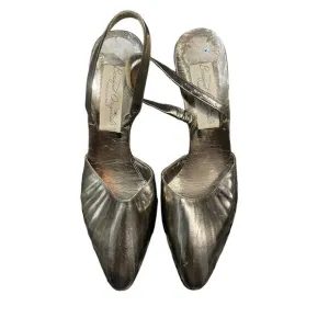Barefoot Originals Vintage Bronze Slingback Heels Made In Italy Size 8 NARROW