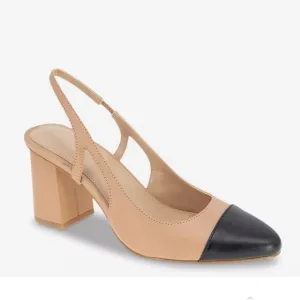 BCBGeneration Tan and Black Slingback Heels with Pointed Toe