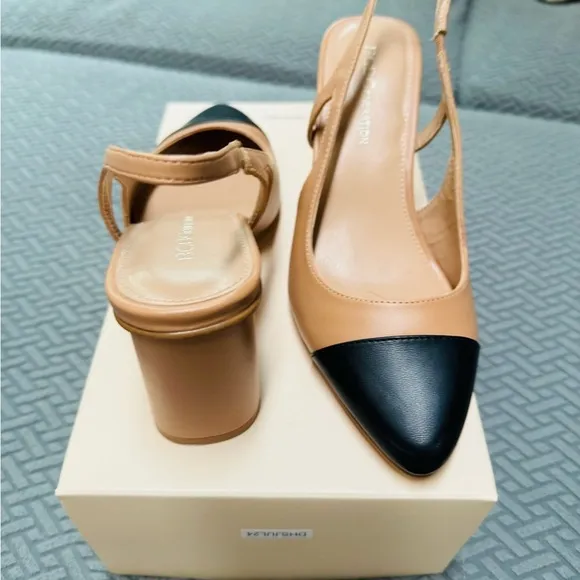 BCBGeneration Tan and Black Slingback Heels with Pointed Toe
