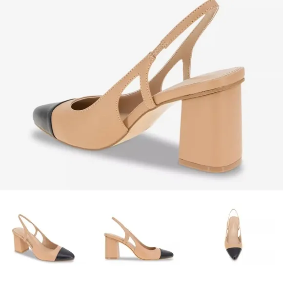BCBGeneration Tan and Black Slingback Heels with Pointed Toe