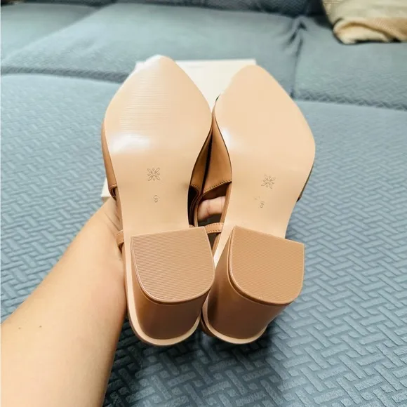 BCBGeneration Tan and Black Slingback Heels with Pointed Toe