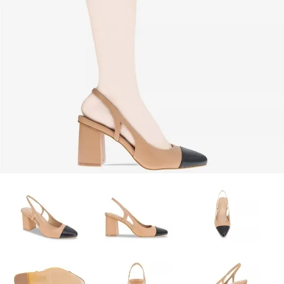 BCBGeneration Tan and Black Slingback Heels with Pointed Toe