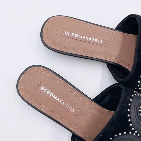 BCBGMAXAZRIA Nola Mules Black Suede Leather Studded Slip On Shoe Womens Size 6.5
