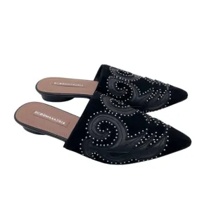BCBGMAXAZRIA Nola Mules Black Suede Leather Studded Slip On Shoe Womens Size 6.5