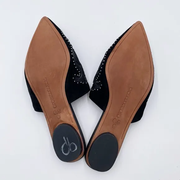 BCBGMAXAZRIA Nola Mules Black Suede Leather Studded Slip On Shoe Womens Size 6.5
