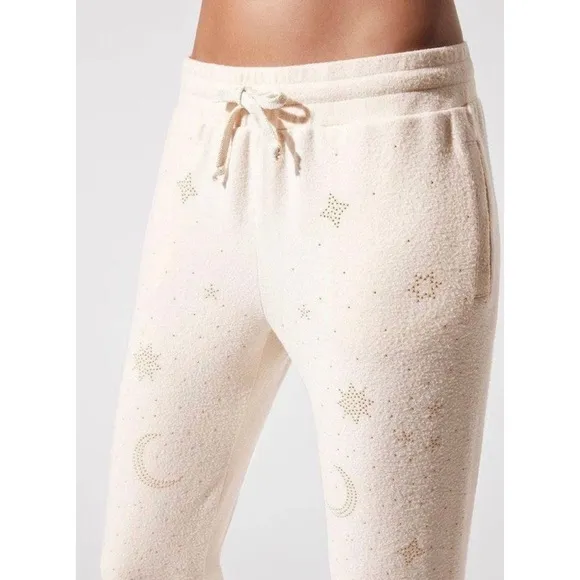 Beach Riot Star &amp; moon cream gold gems loungewear set Large