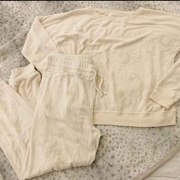Beach Riot Star &amp; moon cream gold gems loungewear set Large