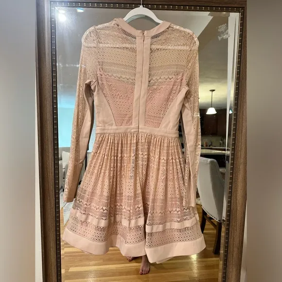 Bebe Pink Lace Fit &amp; Flare Dress