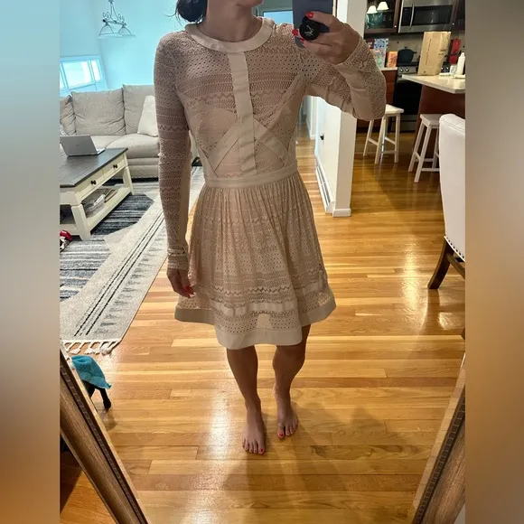 Bebe Pink Lace Fit &amp; Flare Dress