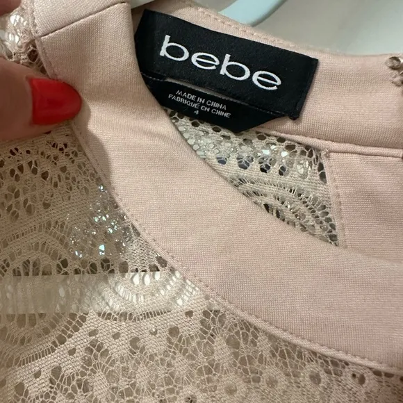 Bebe Pink Lace Fit &amp; Flare Dress