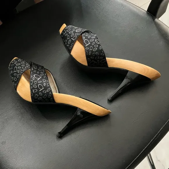 Bebe Sexy mules kitten heel black cork