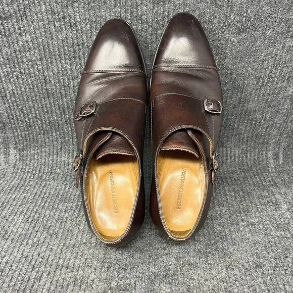 Beckett Simonon Hoyt Double Monk Strap Cap Toe Oxfords Brown Leather Mens 9.5