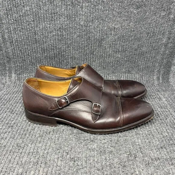 Beckett Simonon Hoyt Double Monk Strap Cap Toe Oxfords Brown Leather Mens 9.5