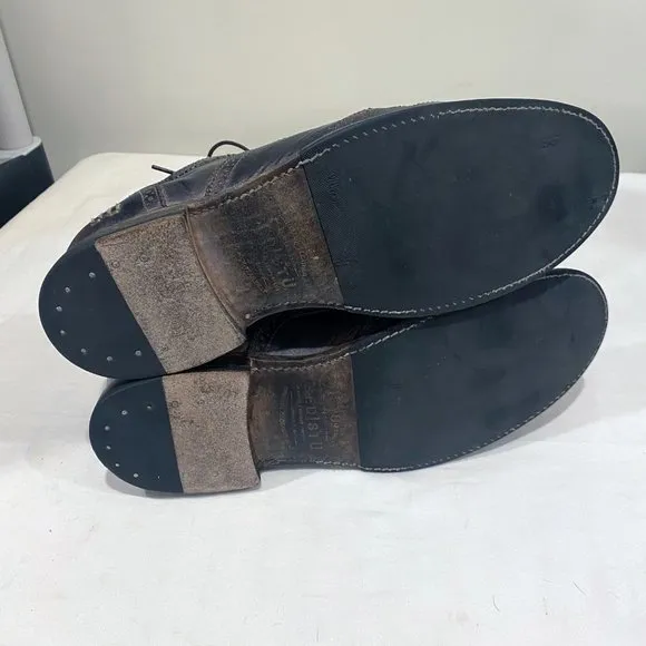Bed‎ Stu Mens Cobbler Distressed Black/Brown Leather Wingtip Oxfords Shoes 10.5