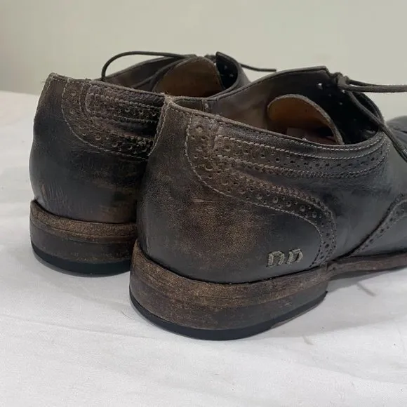 Bed‎ Stu Mens Cobbler Distressed Black/Brown Leather Wingtip Oxfords Shoes 10.5