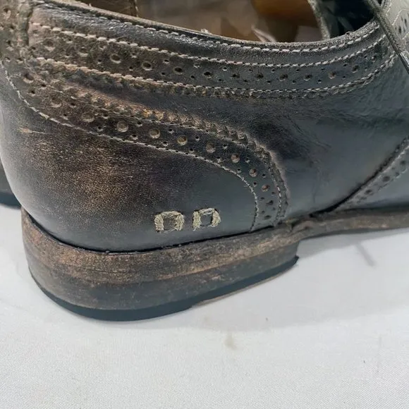 Bed‎ Stu Mens Cobbler Distressed Black/Brown Leather Wingtip Oxfords Shoes 10.5