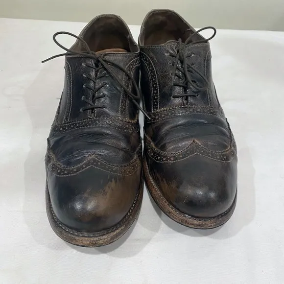 Bed‎ Stu Mens Cobbler Distressed Black/Brown Leather Wingtip Oxfords Shoes 10.5