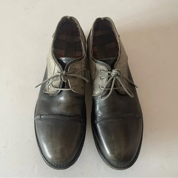 Bed Stu Repeal Grey Leather &amp; Canvas Greenland Oxford Size 10