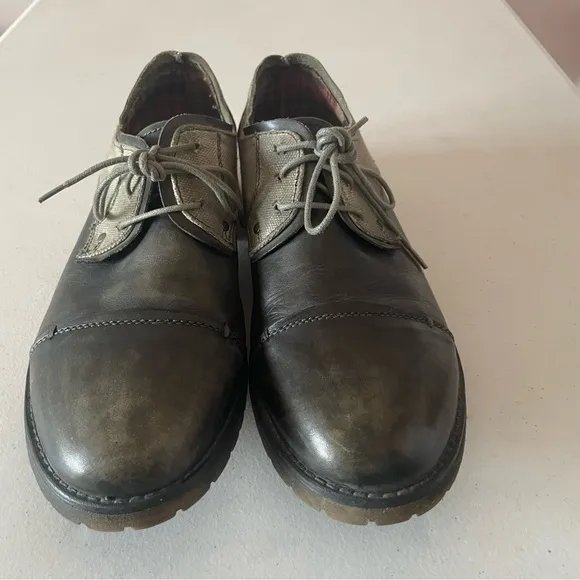 Bed Stu Repeal Grey Leather &amp; Canvas Greenland Oxford Size 10