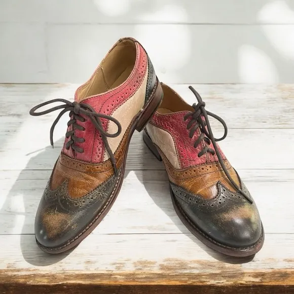 BedStu Women's Lita Brown and Rose Leather Wingtip Oxfords size 8