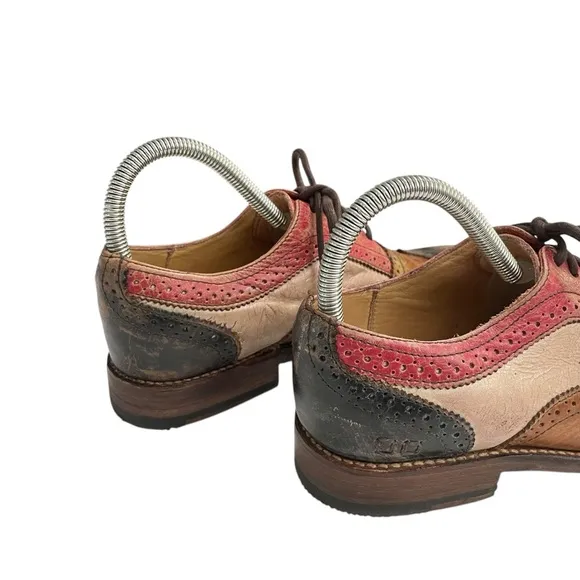 BedStu Women's Lita Brown and Rose Leather Wingtip Oxfords size 8