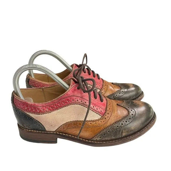 BedStu Women's Lita Brown and Rose Leather Wingtip Oxfords size 8