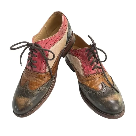 BedStu Women's Lita Brown and Rose Leather Wingtip Oxfords size 8