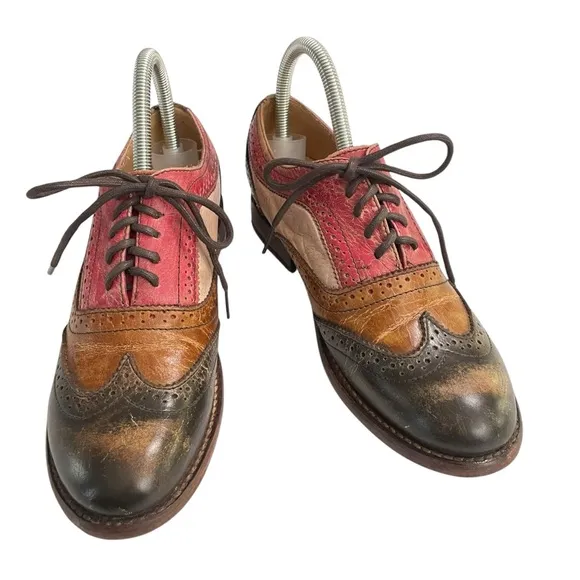 BedStu Women's Lita Brown and Rose Leather Wingtip Oxfords size 8