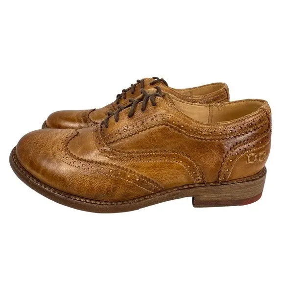Bed|Stu Women's Lita Tan Rustic Leather Wingtip Oxford Shoes Vibram Size 7