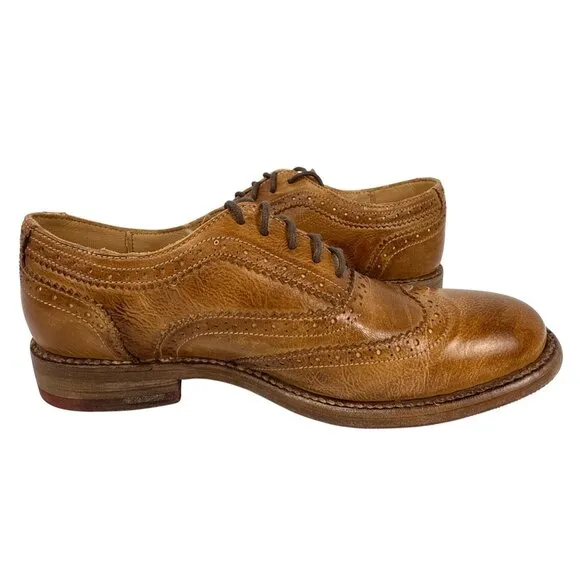 Bed|Stu Women's Lita Tan Rustic Leather Wingtip Oxford Shoes Vibram Size 7