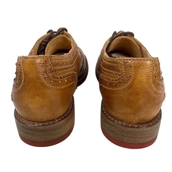 Bed|Stu Women's Lita Tan Rustic Leather Wingtip Oxford Shoes Vibram Size 7