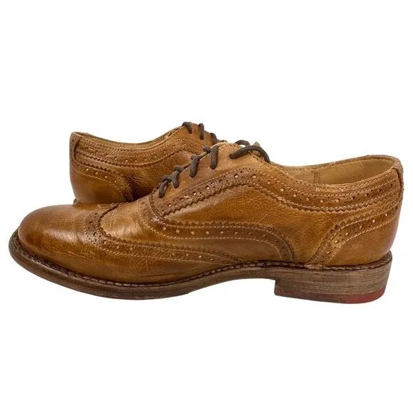 Bed|Stu Women's Lita Tan Rustic Leather Wingtip Oxford Shoes Vibram Size 7