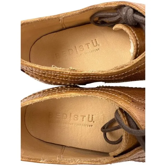 Bed|Stu Women's Lita Tan Rustic Leather Wingtip Oxford Shoes Vibram Size 7