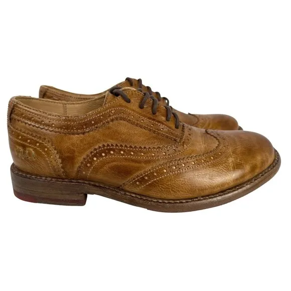 Bed|Stu Women's Lita Tan Rustic Leather Wingtip Oxford Shoes Vibram Size 7