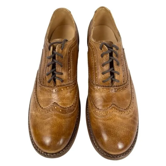 Bed|Stu Women's Lita Tan Rustic Leather Wingtip Oxford Shoes Vibram Size 7