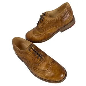 Bed|Stu Women's Lita Tan Rustic Leather Wingtip Oxford Shoes Vibram Size 7