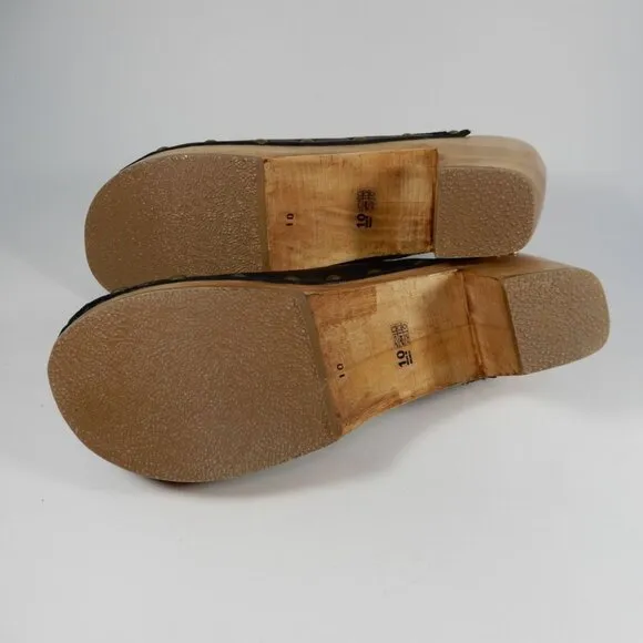 Beek Woodpecker Clogs Mules Size 10 Studded Wood Platform Black Leather NEW $320