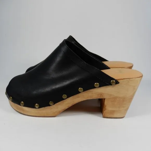 Beek Woodpecker Clogs Mules Size 10 Studded Wood Platform Black Leather NEW $320