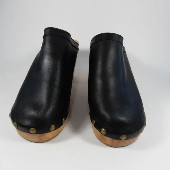 Beek Woodpecker Clogs Mules Size 10 Studded Wood Platform Black Leather NEW $320