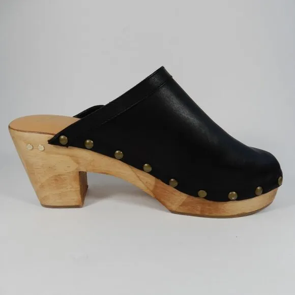 Beek Woodpecker Clogs Mules Size 10 Studded Wood Platform Black Leather NEW $320