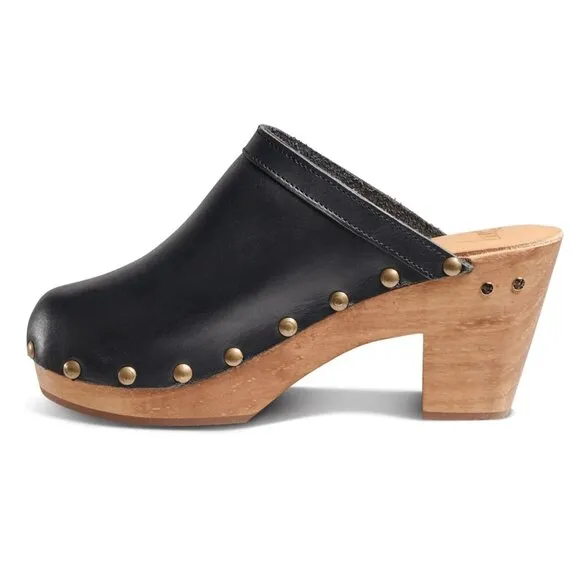 Beek Woodpecker Clogs Mules Size 10 Studded Wood Platform Black Leather NEW $320