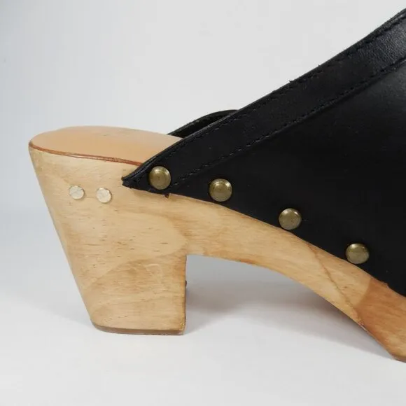 Beek Woodpecker Clogs Mules Size 10 Studded Wood Platform Black Leather NEW $320