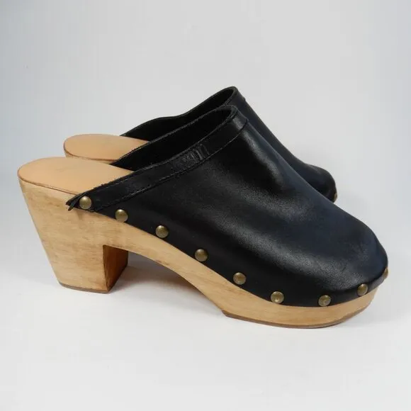 Beek Woodpecker Clogs Mules Size 10 Studded Wood Platform Black Leather NEW $320