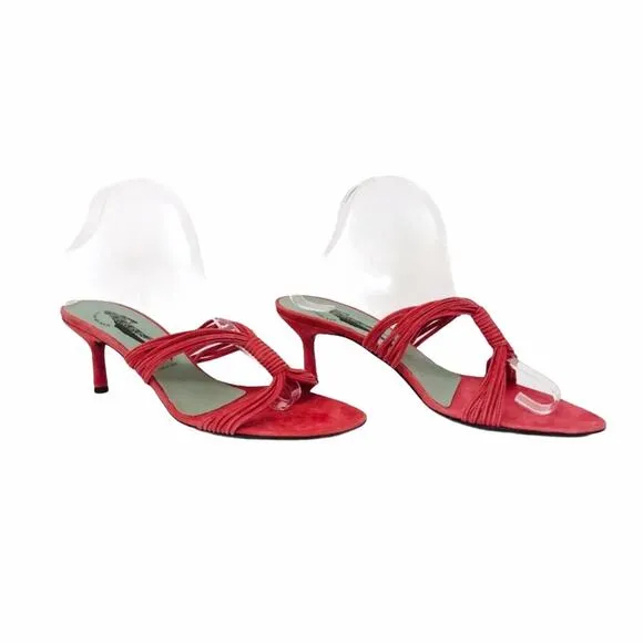 Belle Sigerson NWOT Morrison Coral Red Orange Suede Mules Heels 10B